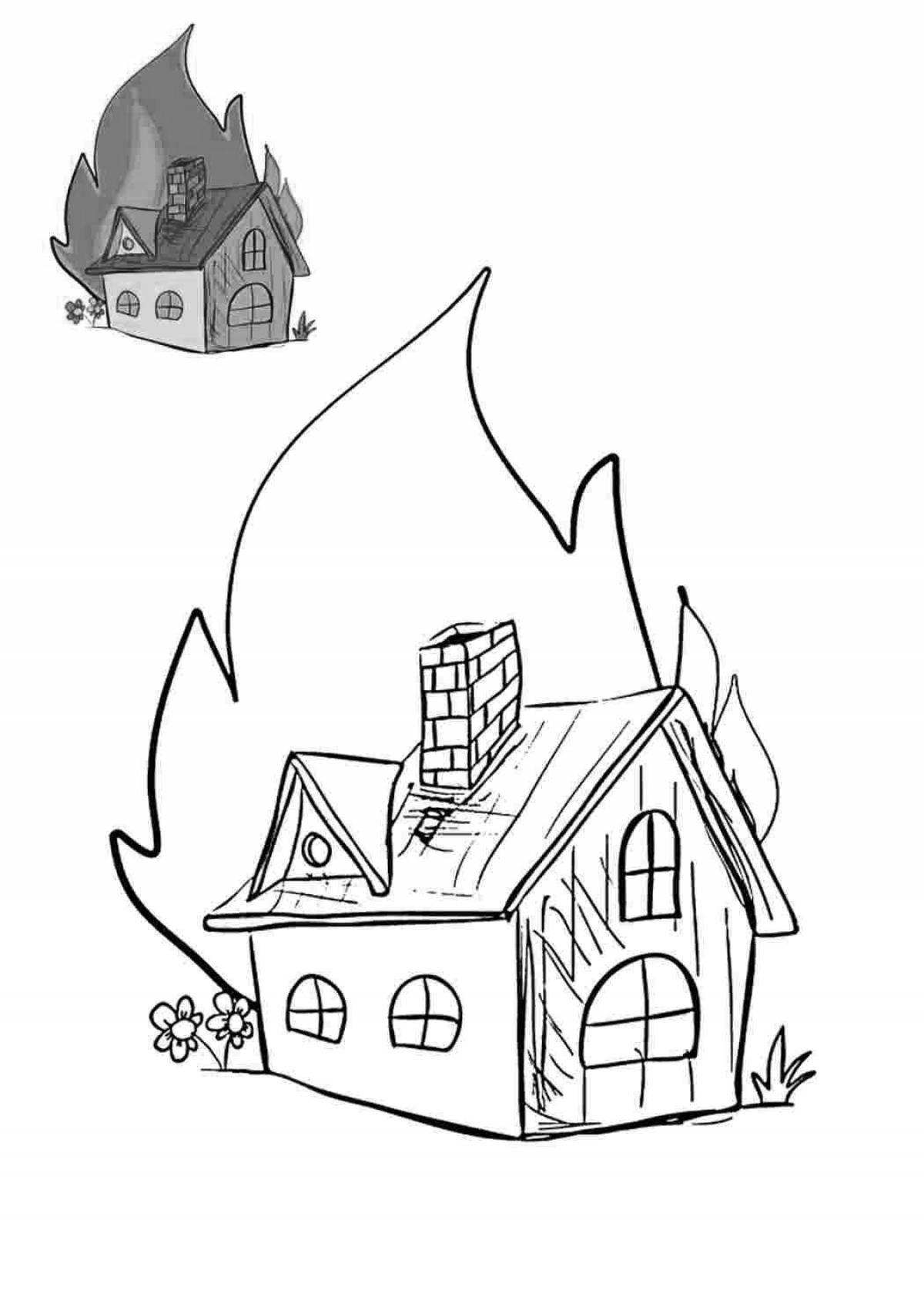 Cute burning house coloring book for kids