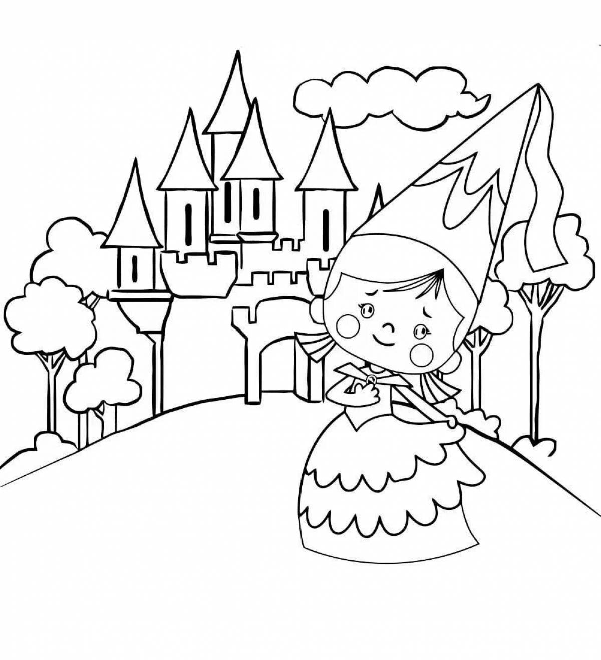 Сияющая раскраска замок принцессы для детей