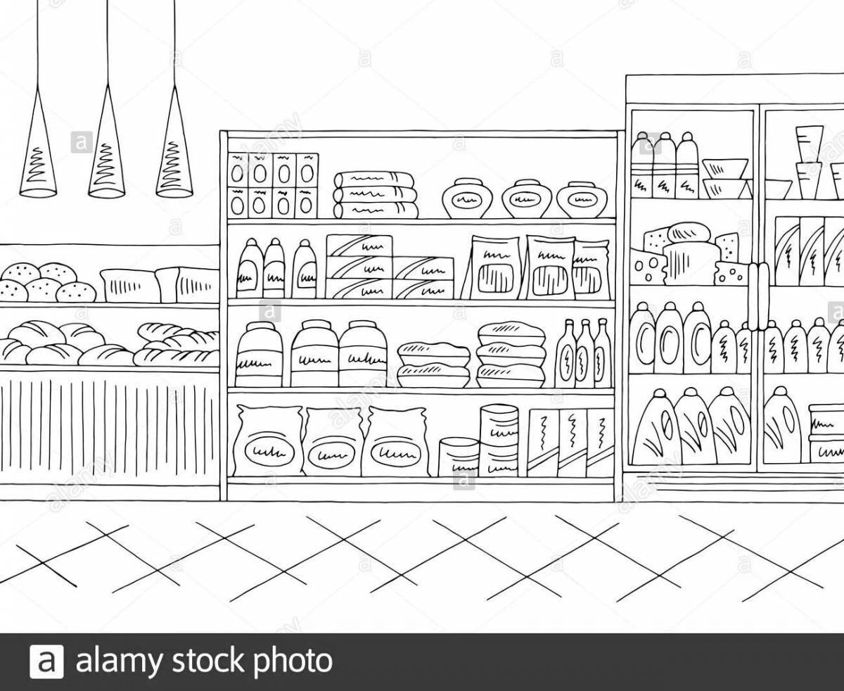 Colorful food shop coloring book for kids