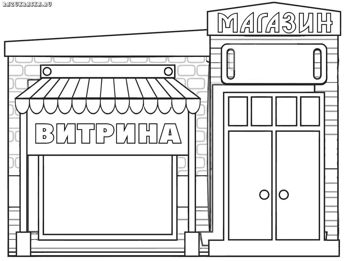 Vibrant grocery store coloring page for kids