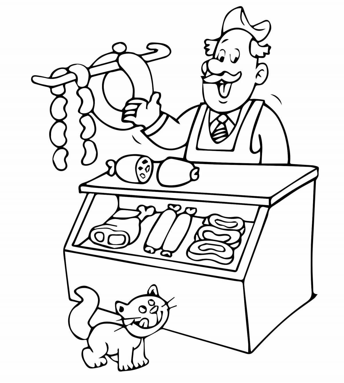 Playful grocery store coloring page for kids