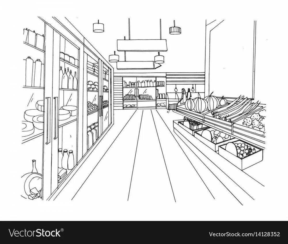 Creative grocery store coloring for kids