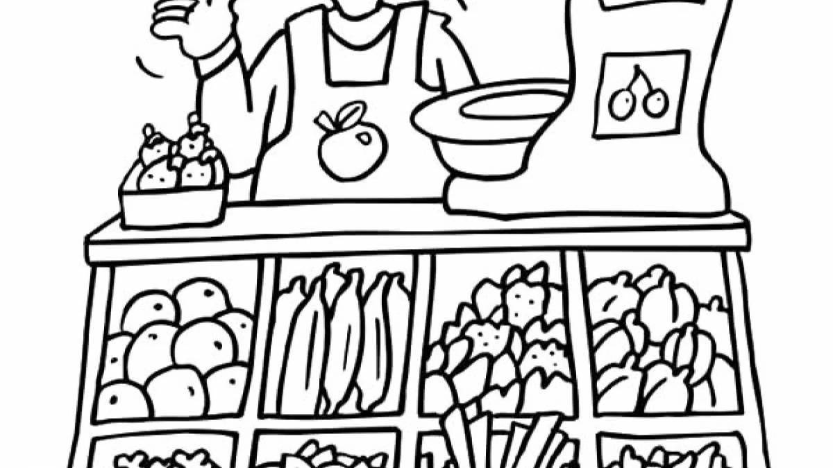 Colorful grocery store coloring book for kids