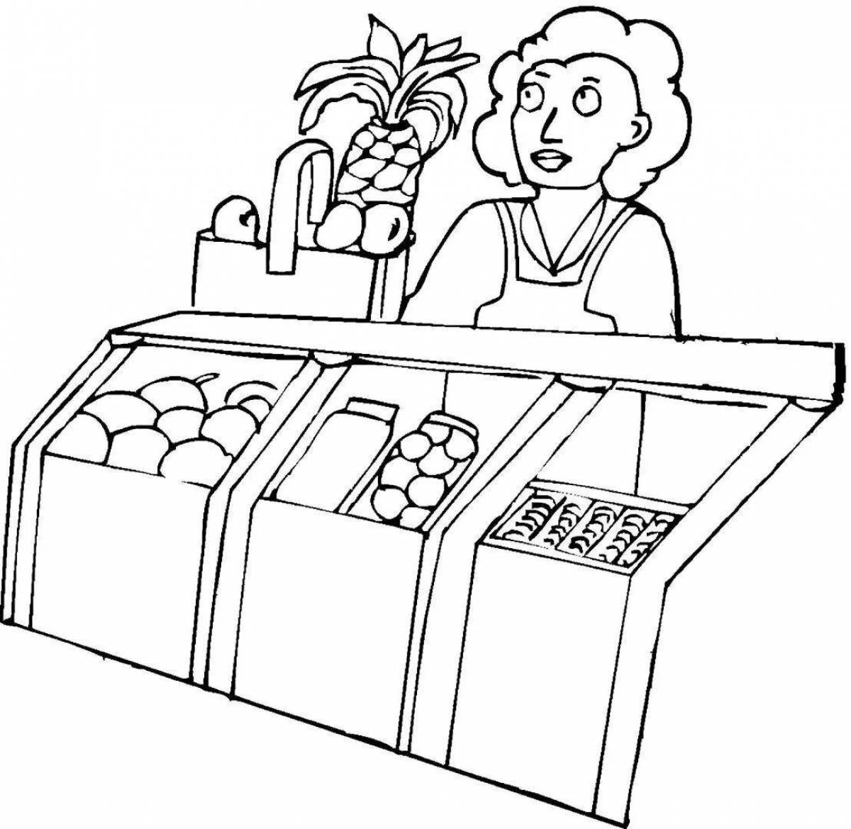 Colorful grocery store coloring pages for kids