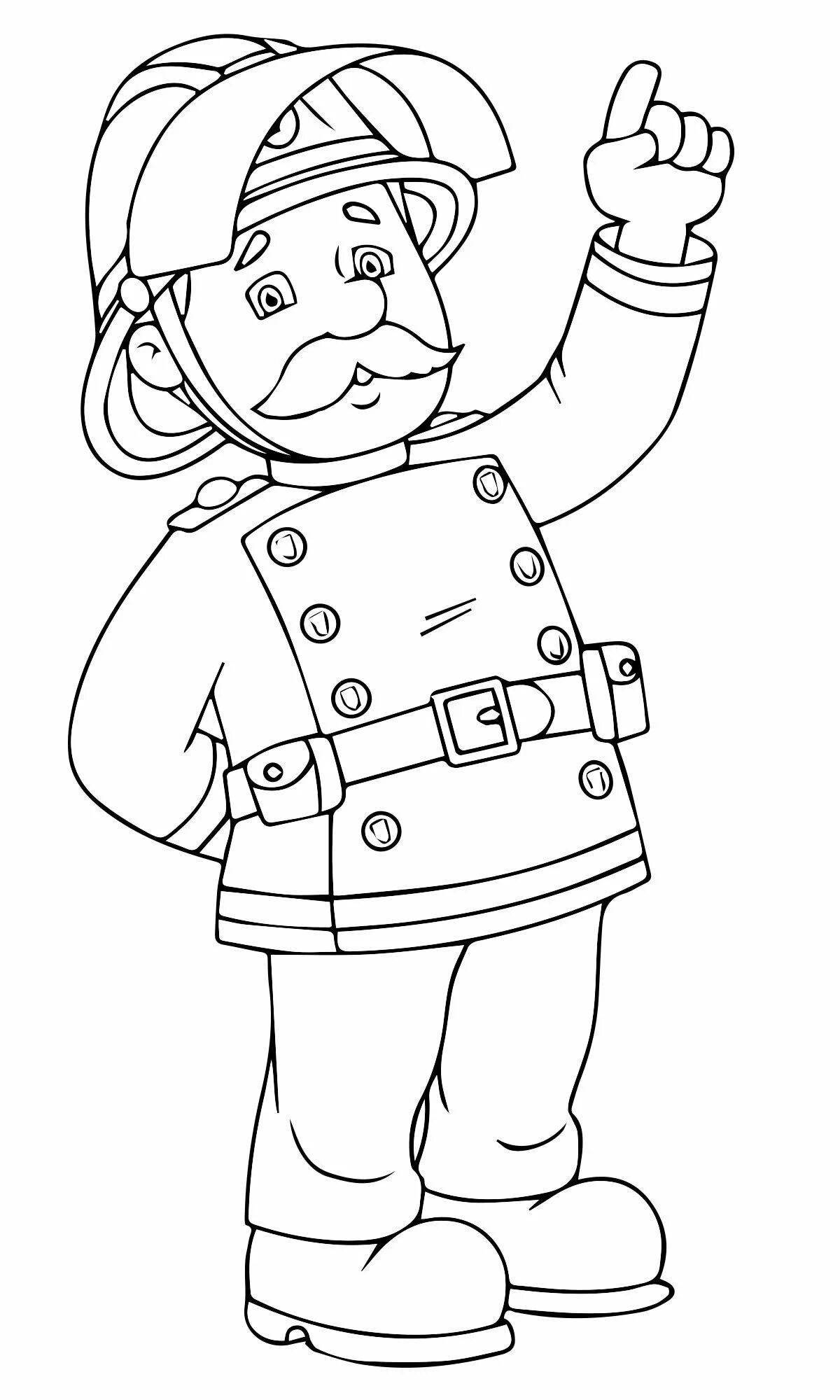 Joyful drawing of a firefighter for children