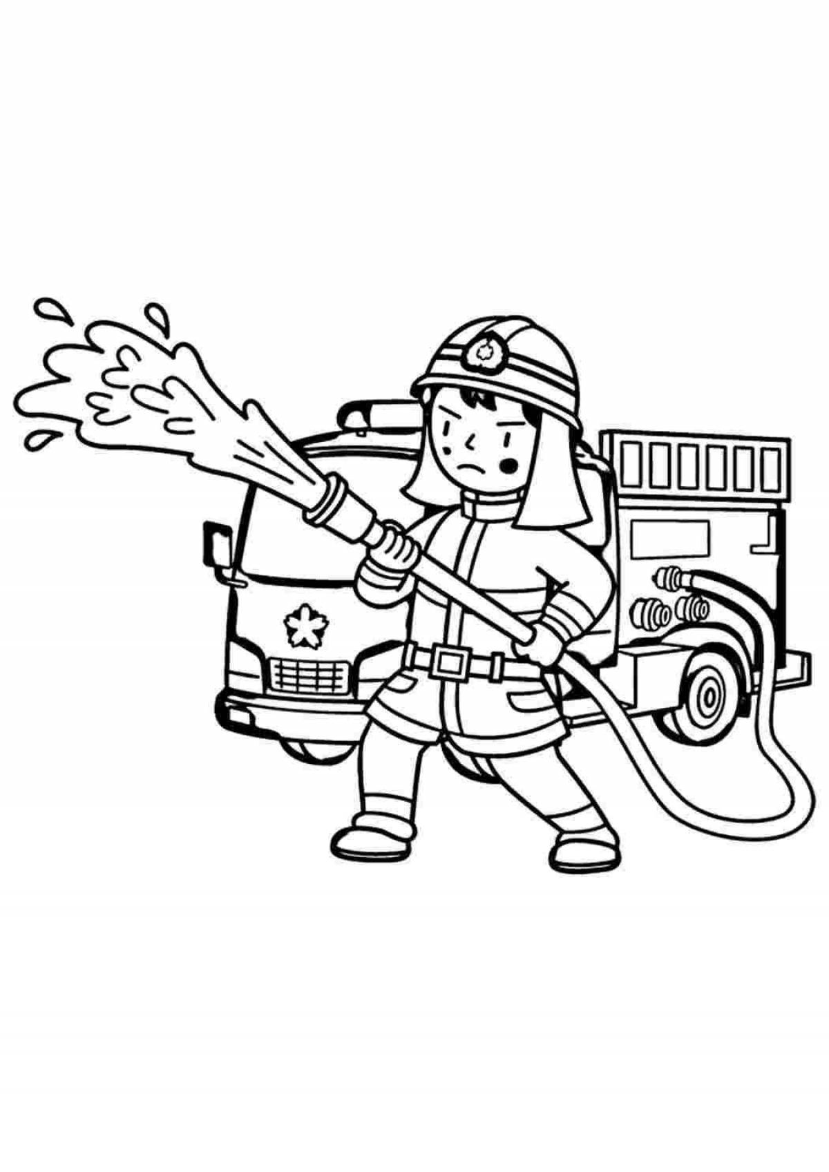 A fun drawing of a firefighter for kids