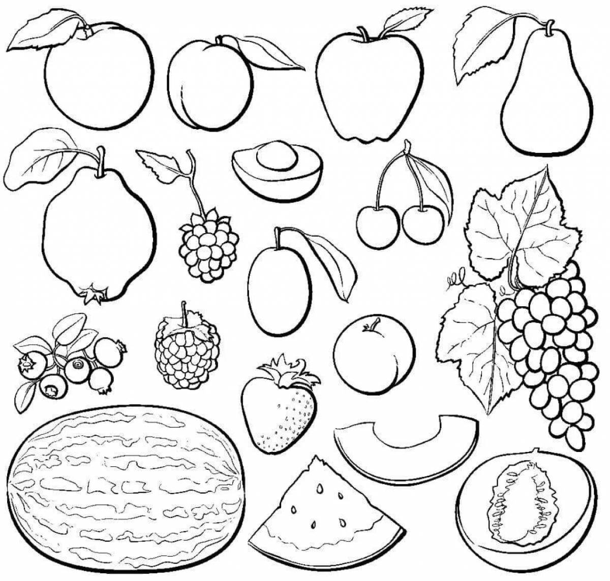Funny berries and fruits coloring for kids