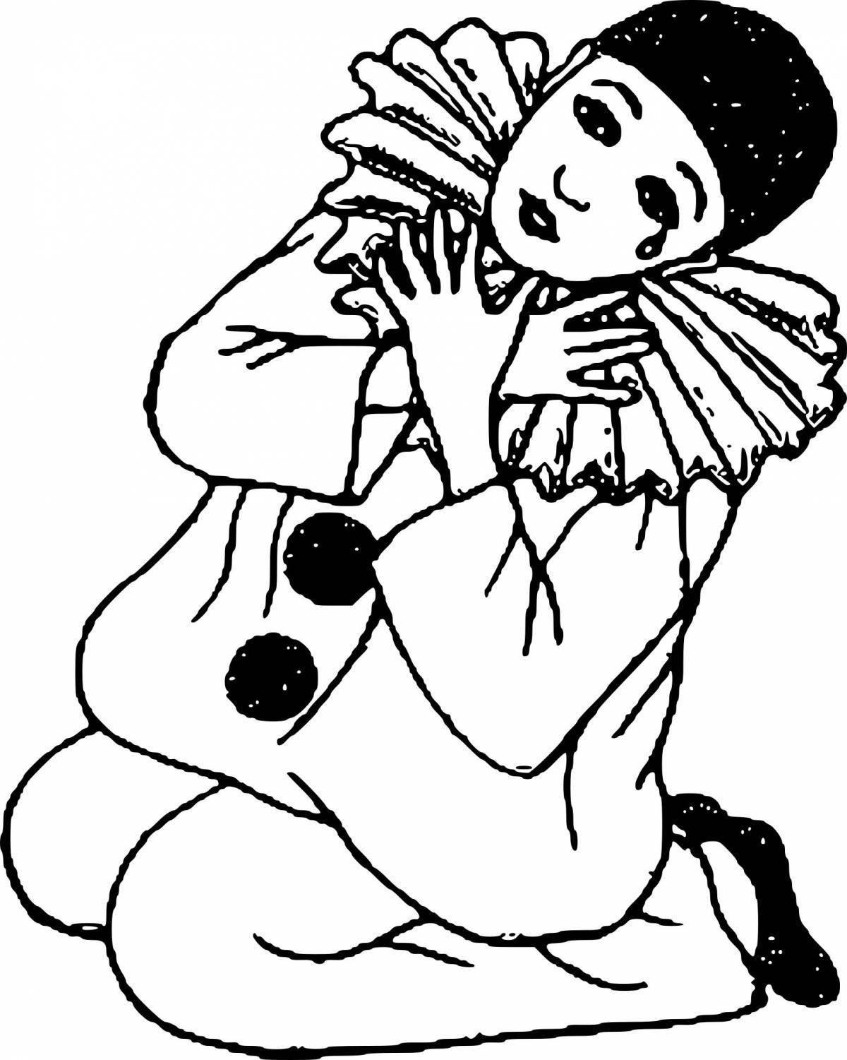 Charming coloring pierrot from a fairy tale