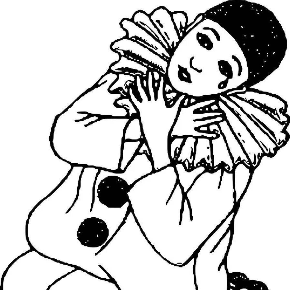 Playful coloring pierrot from a fairy tale