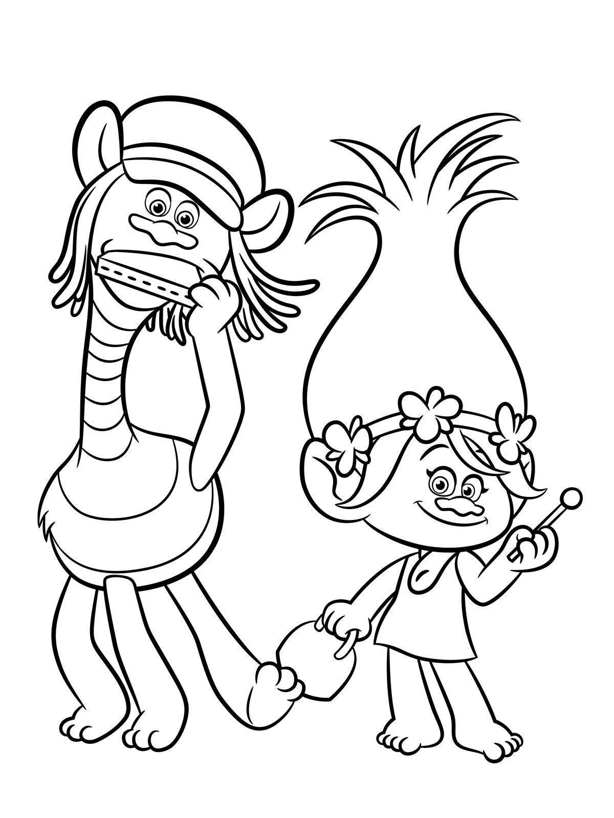 Funny cartoon trolls coloring pages