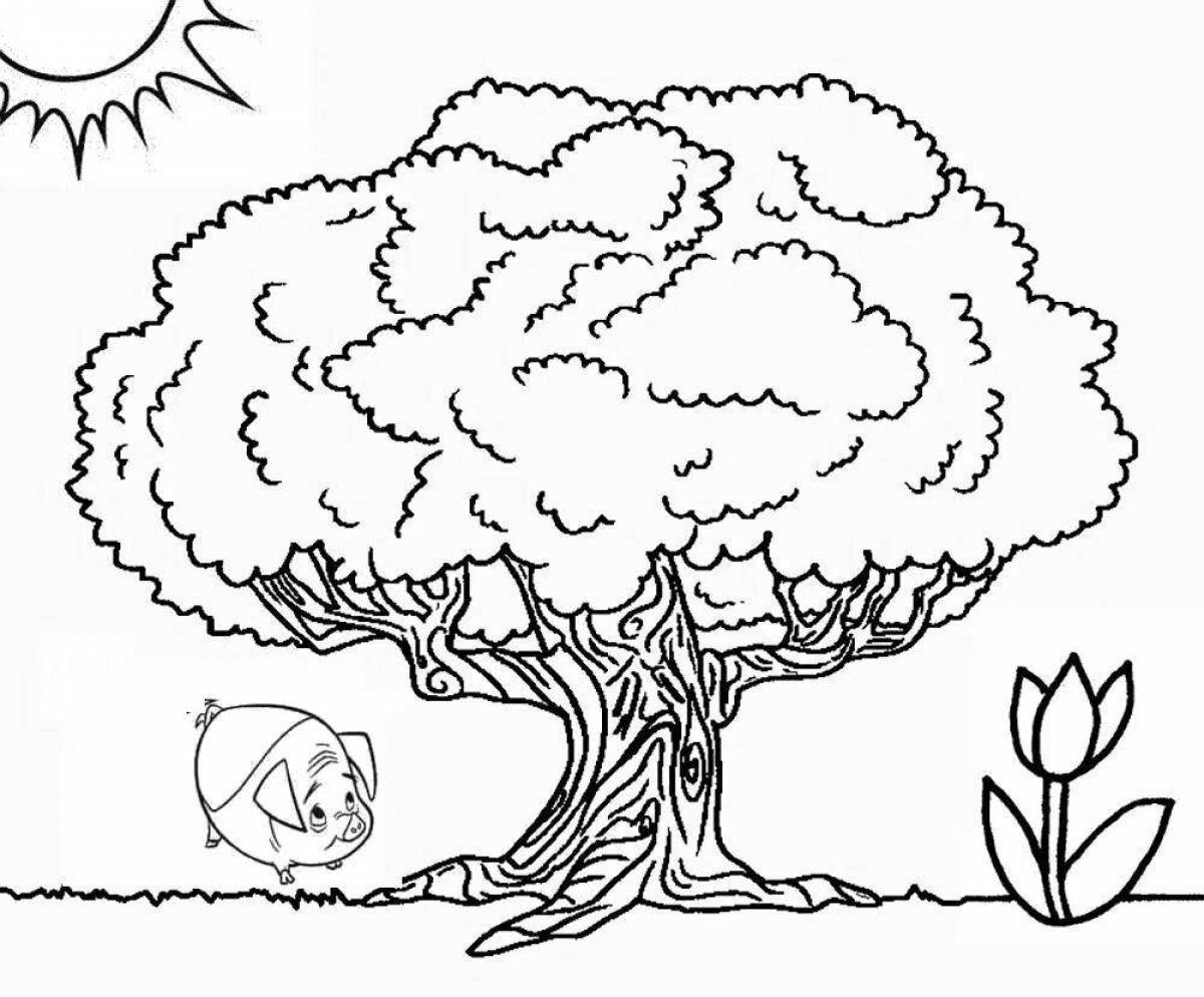 Яркая страница раскраски дуба для детей