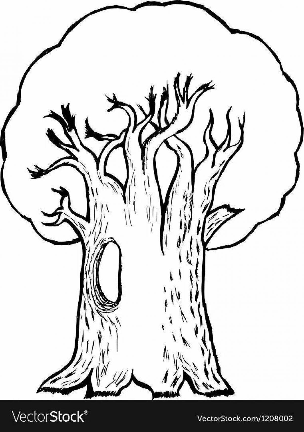 Playful oak tree coloring page for kids