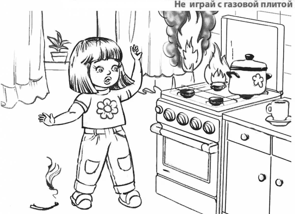 Игривая страница раскраски огня для детей