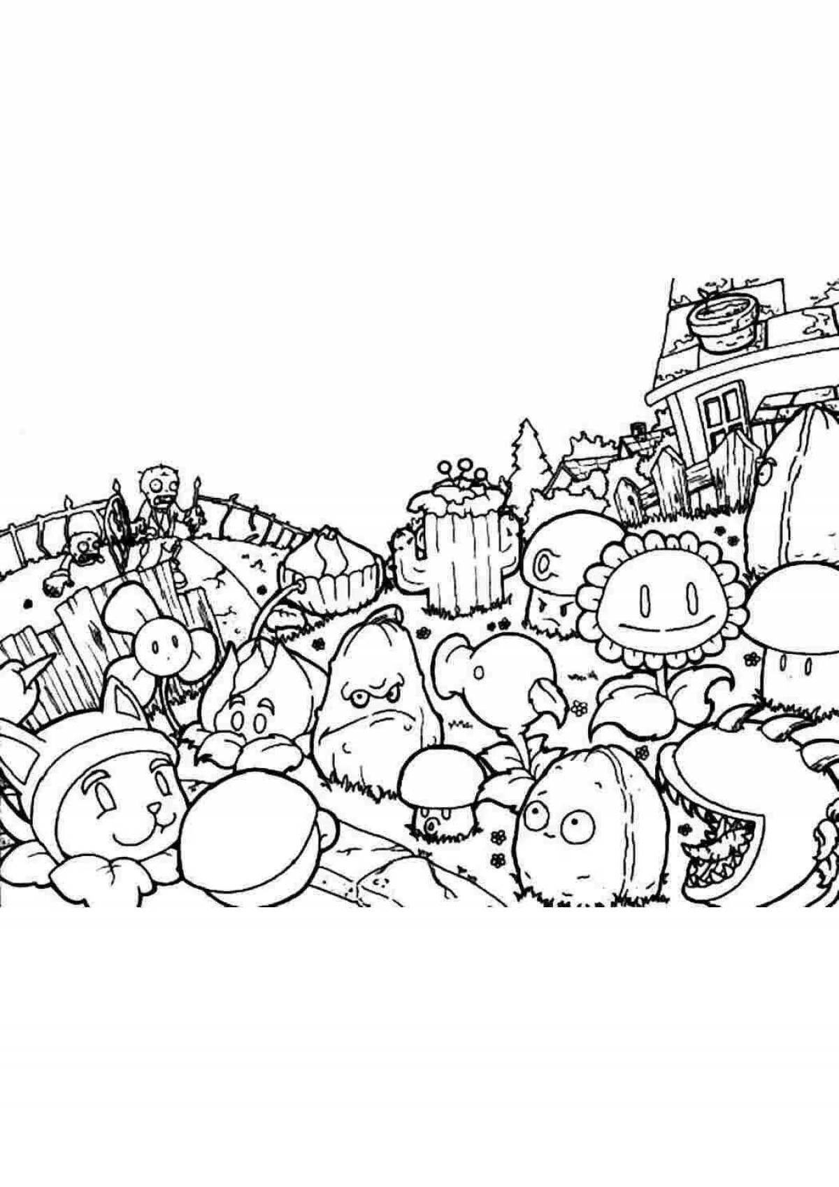 Playful zombies against a field of plants