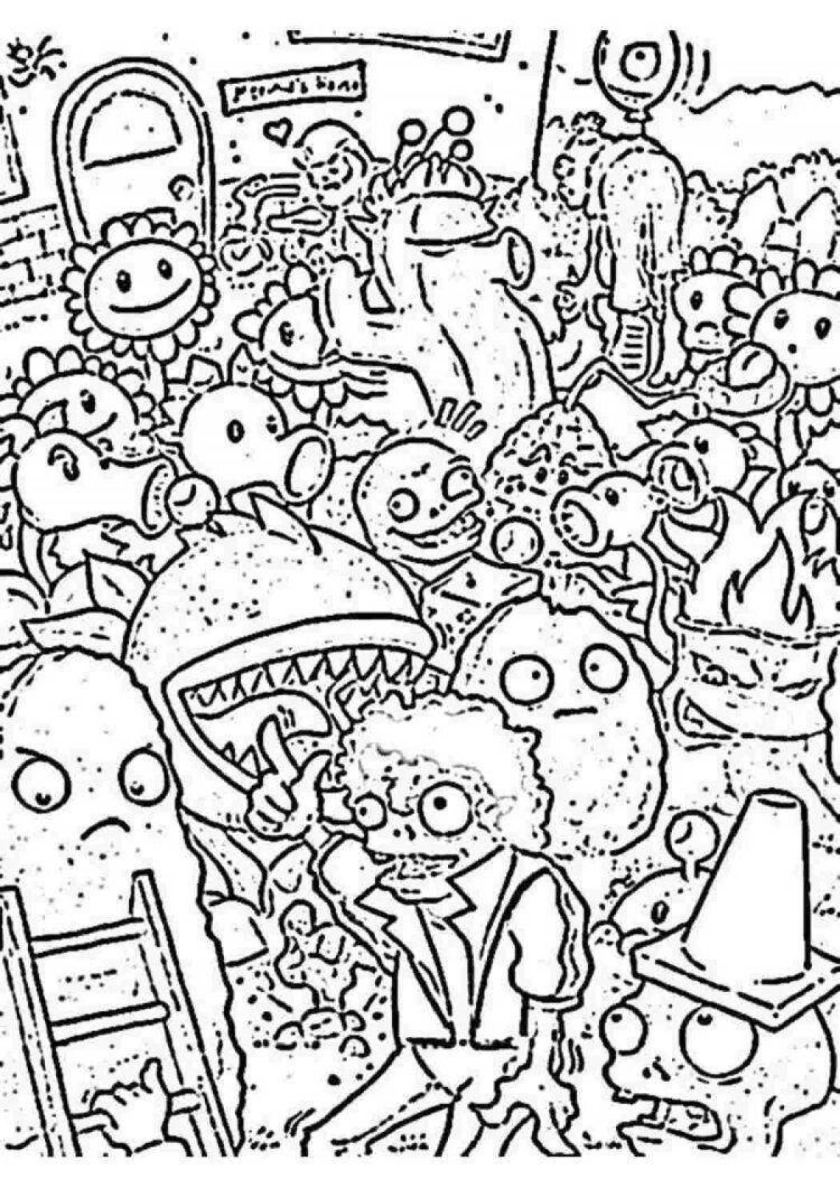 Fantastic zombies against a field of plants