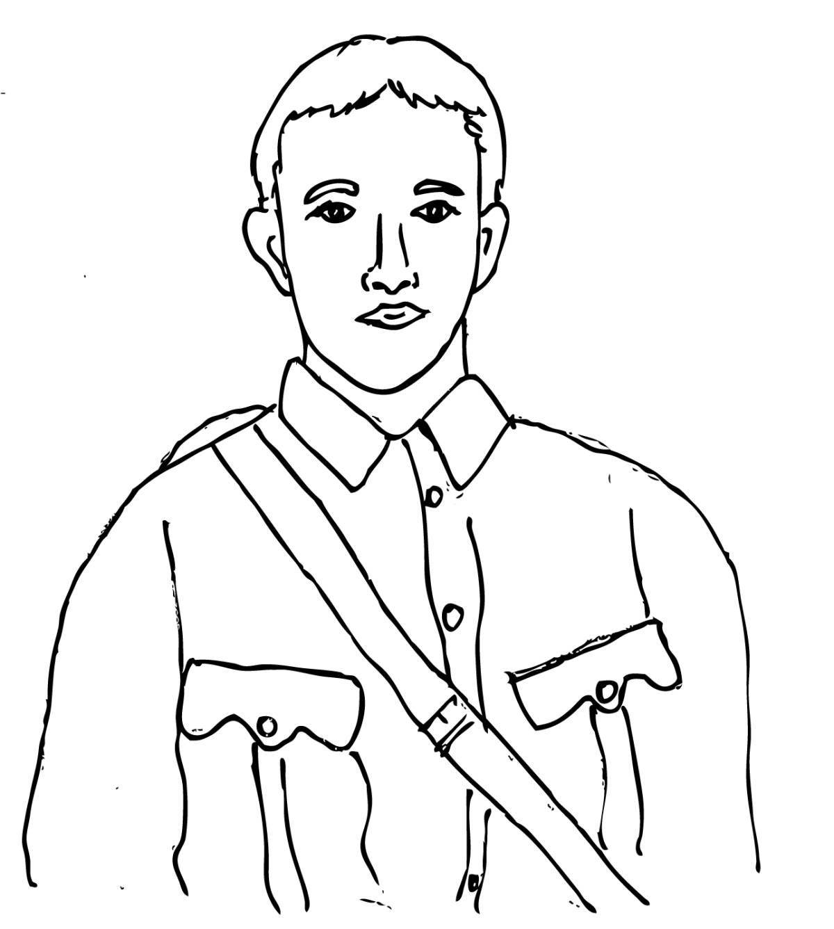 Colorful soldier face coloring page for kids