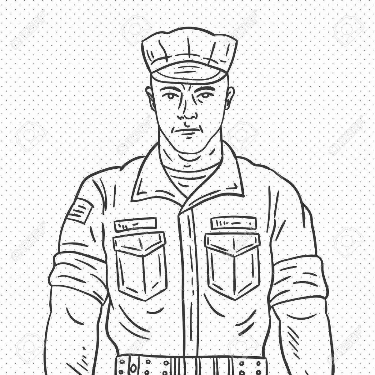 Playful soldier face coloring page for kids
