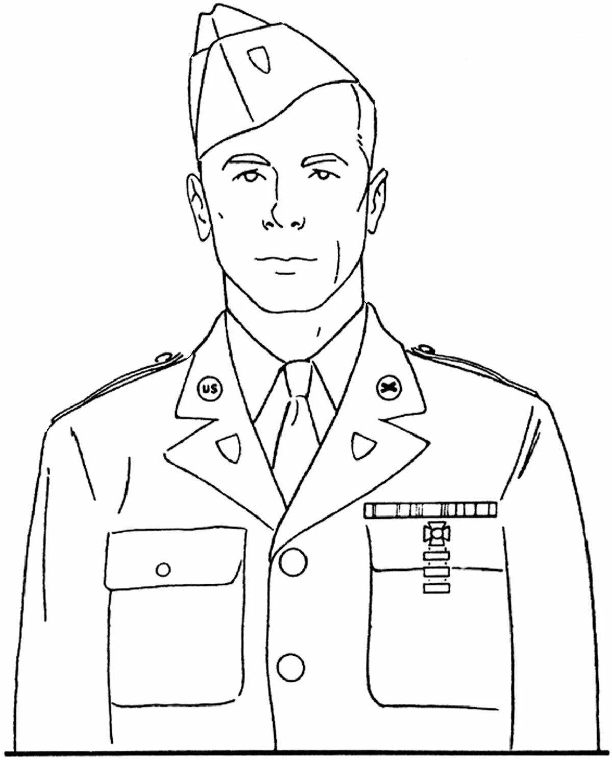 Entertaining soldier face coloring page for kids