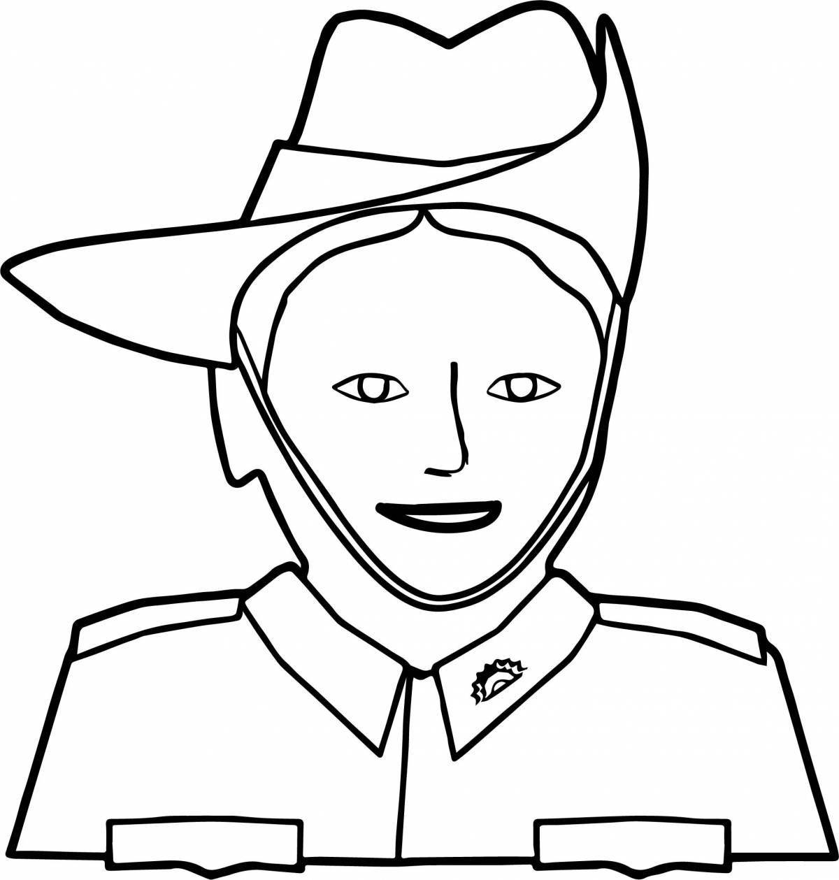 Attractive soldier face coloring page for kids