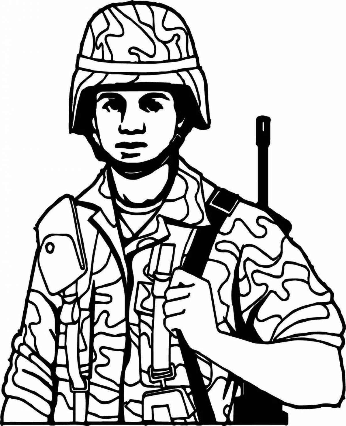 Ослепительная страница раскраски лица солдата для детей