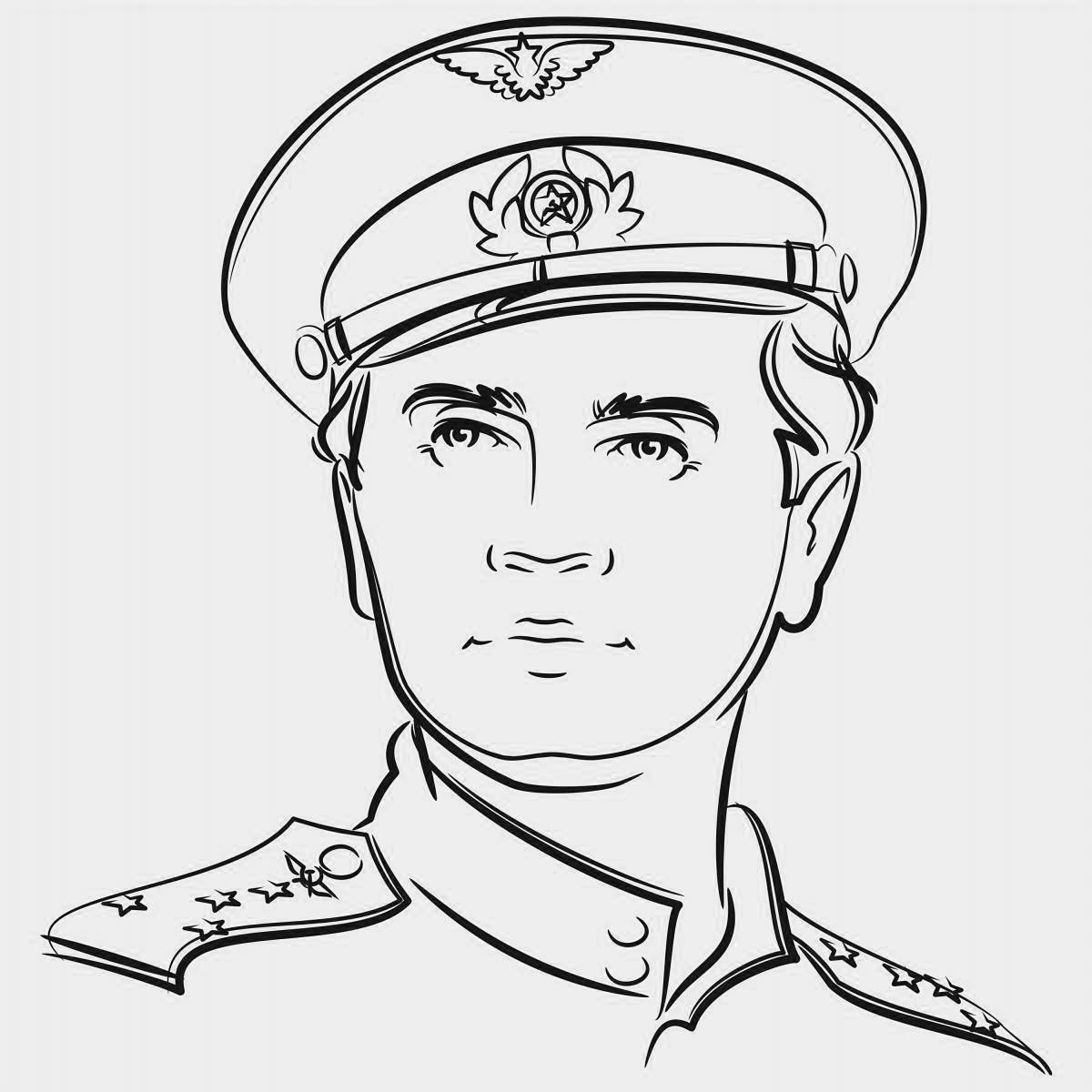 Shiny soldier face coloring page for kids