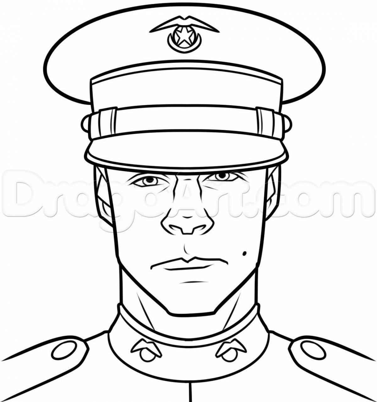 Gorgeous soldier face coloring for kids