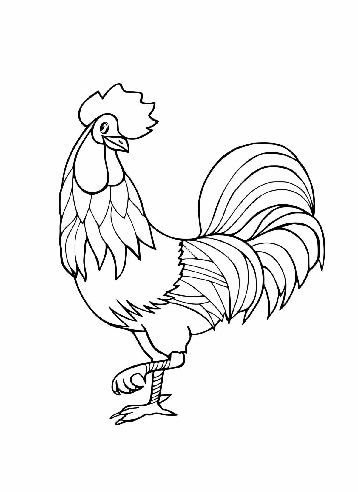 Joyful cockerel drawing for kids