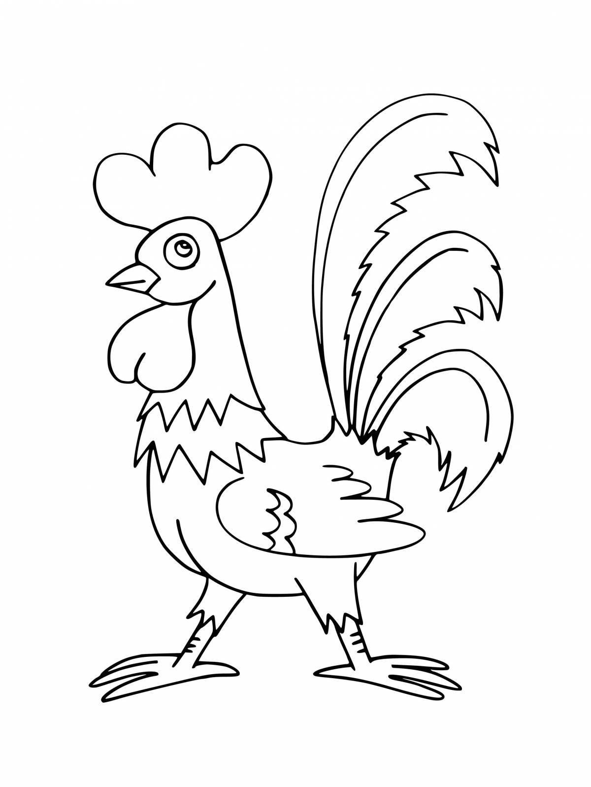 Colorful and joyful drawing of a cockerel for children