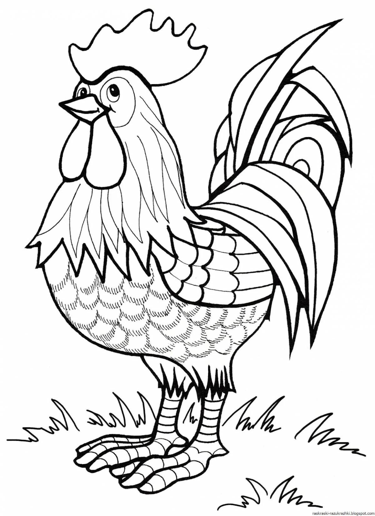 Colorful and funny cockerel drawing for kids