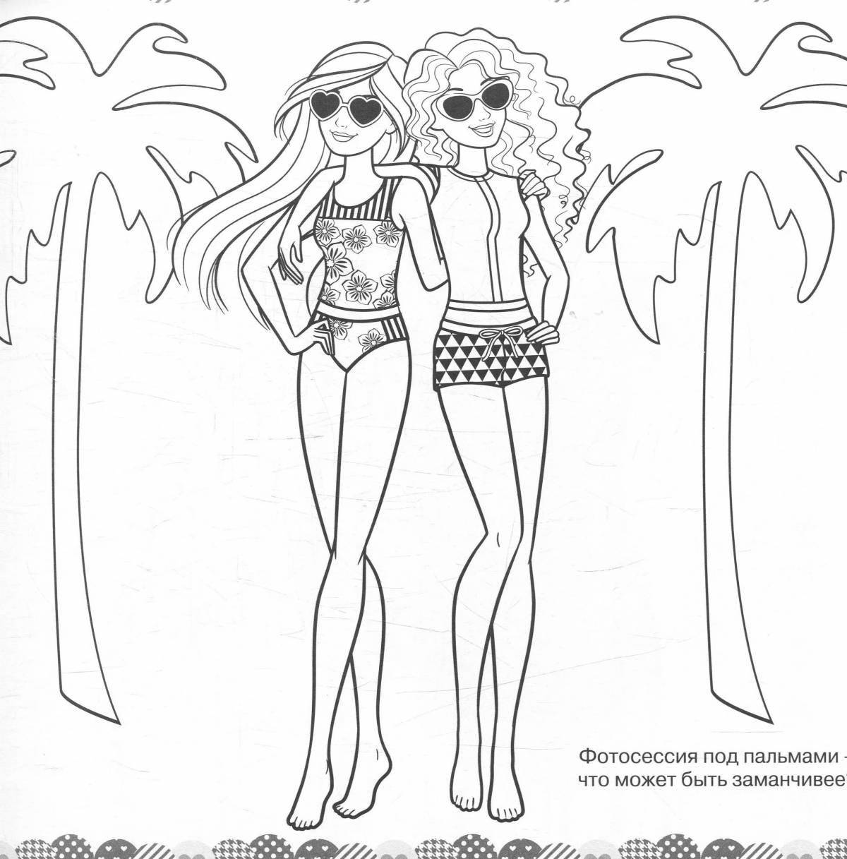 Violent coloring barbie doll in a bathing suit
