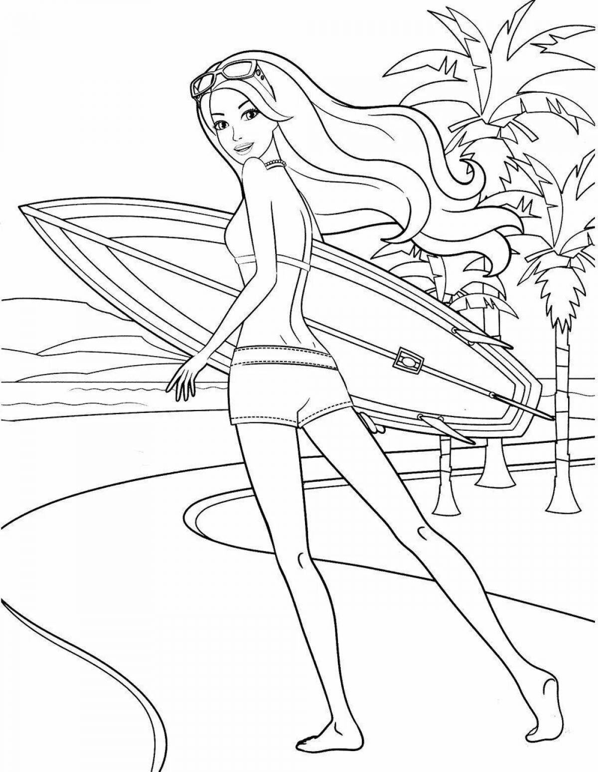 Playful coloring of barbie doll in swimsuit