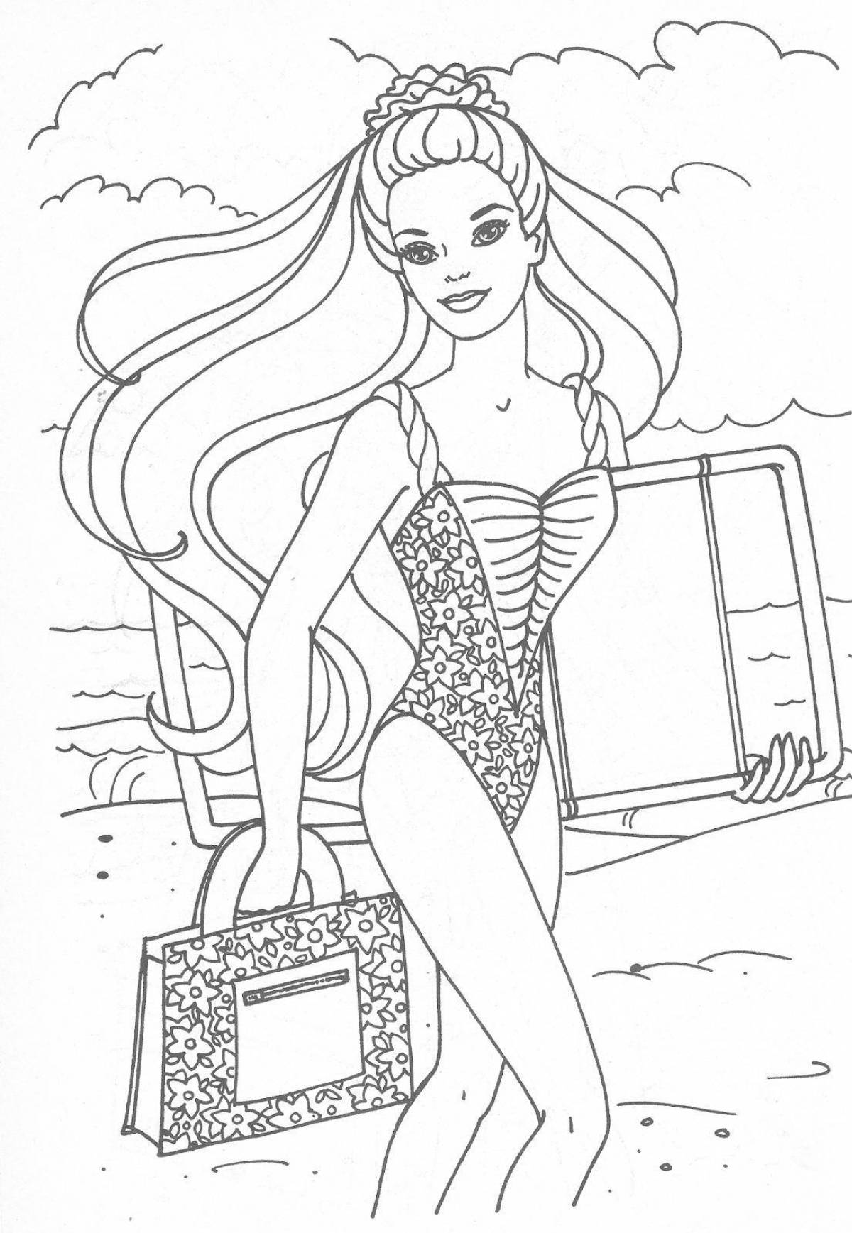 Exotic coloring barbie doll in swimsuit