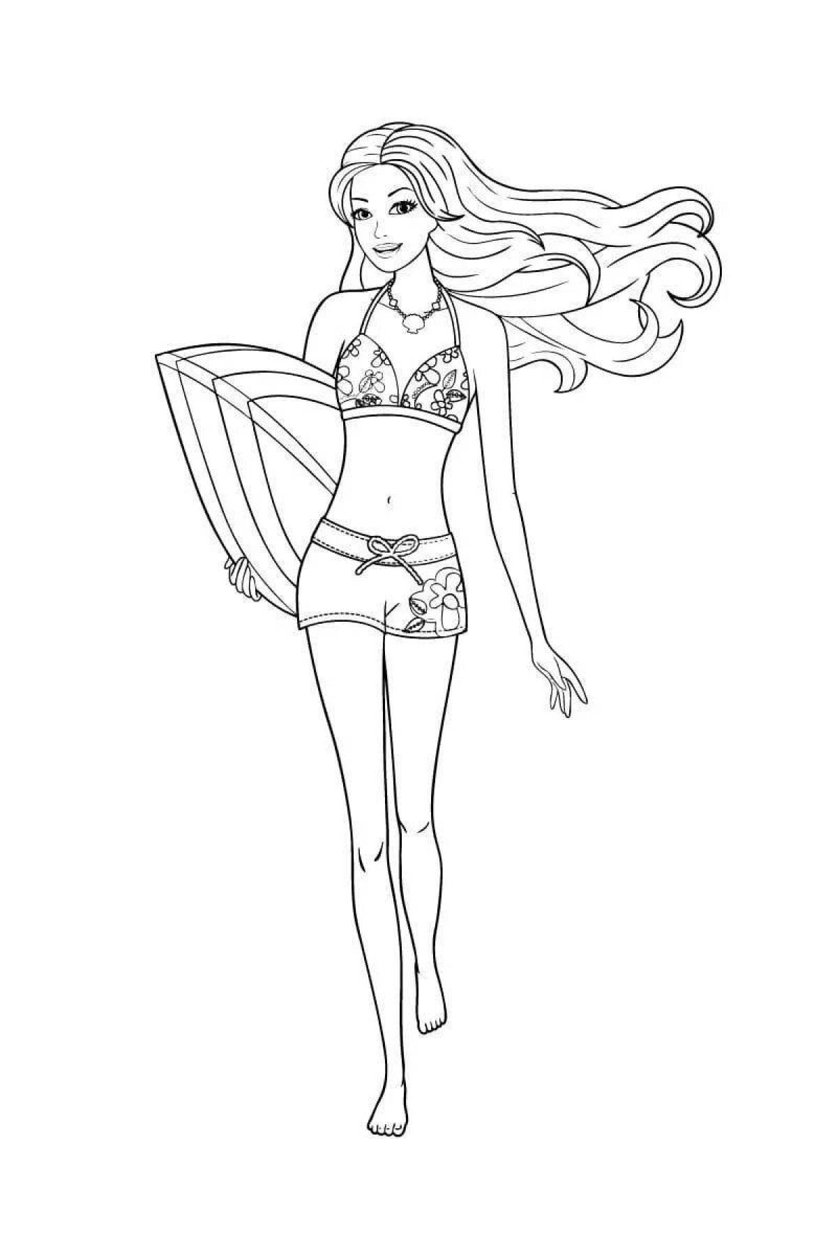 Serene coloring page barbie doll in swimsuit