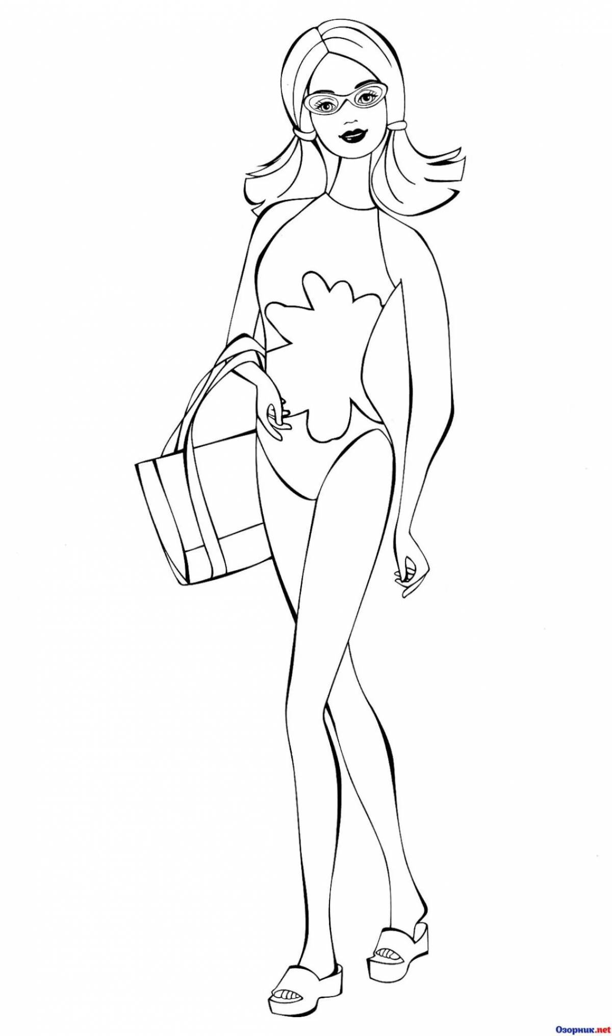 Vivacious coloring page barbie doll in swimsuit