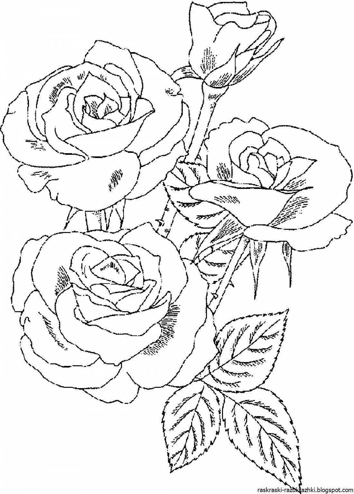 Sparkling happy birthday coloring pages with roses
