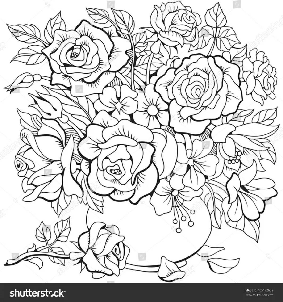 Coloring rose blooming happy birthday