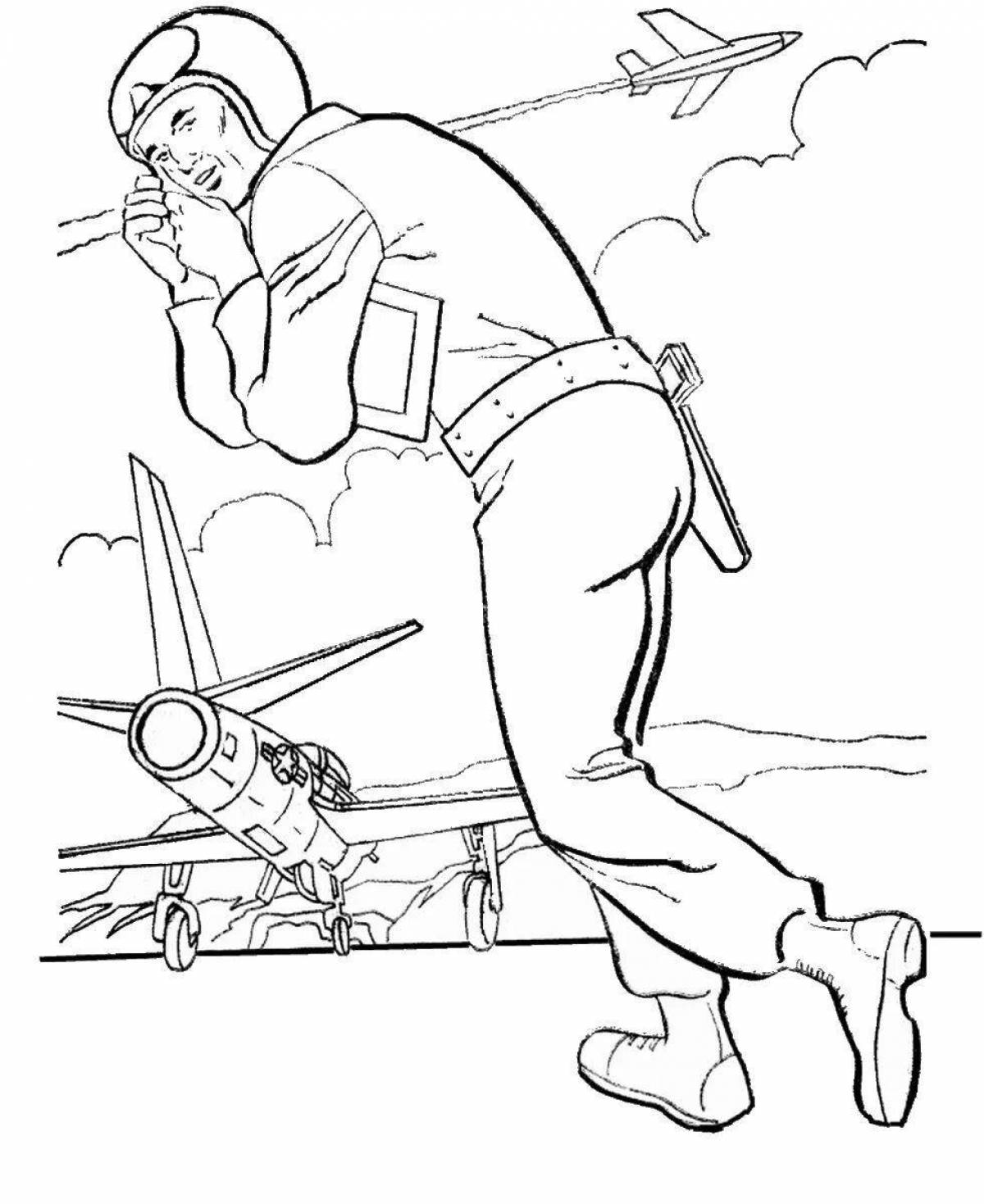 Colourful military pilot coloring book for kids