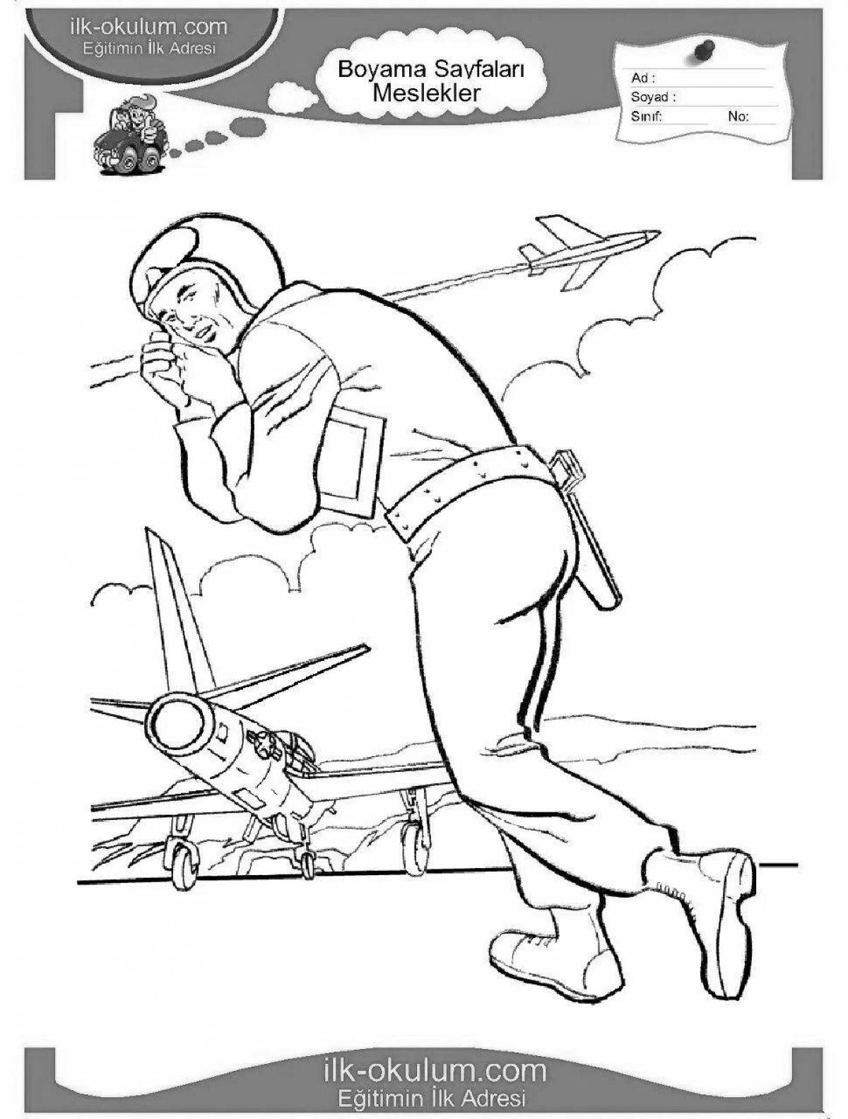 Coloring quirky military pilot for kids