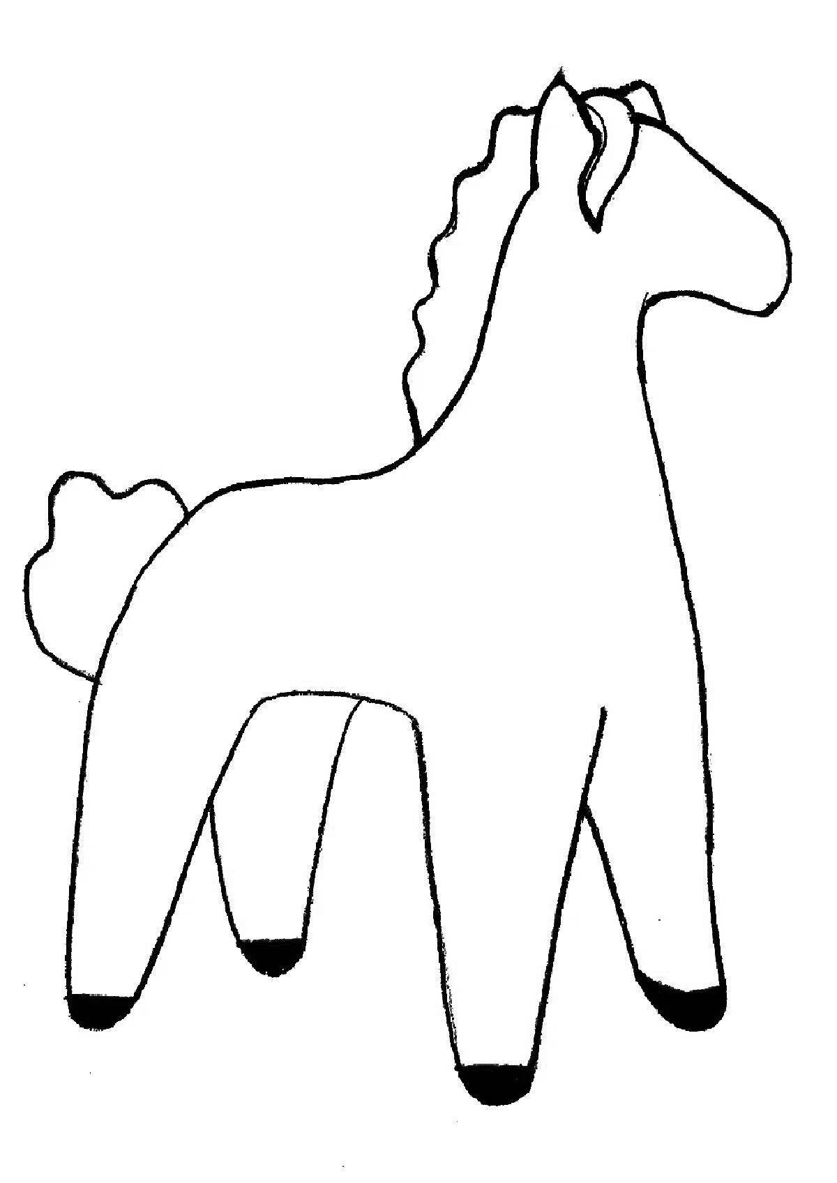 Раскраска яркая дымковская игрушечная лошадка