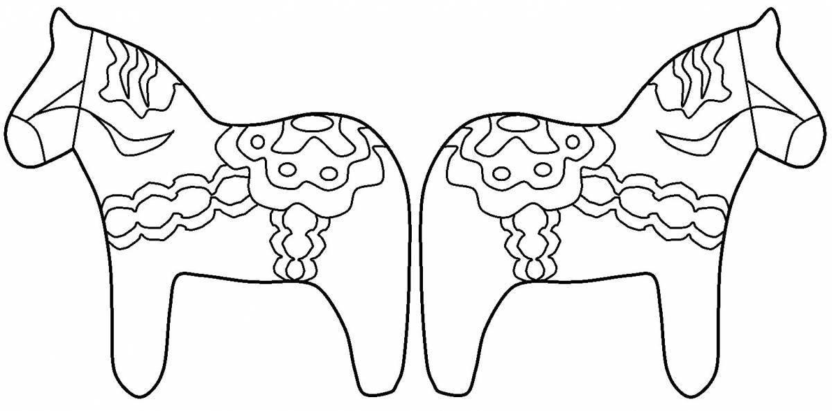 Увлекательная раскраска дымковская игрушечная лошадка