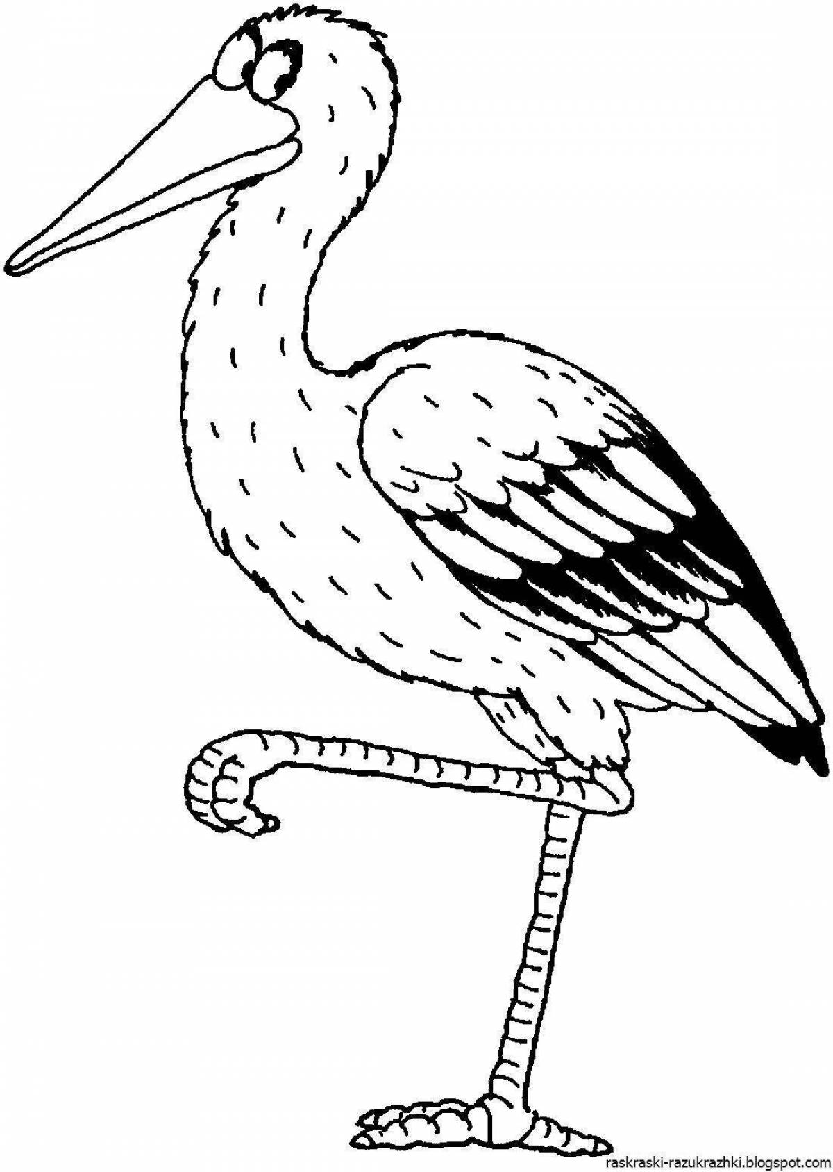 Playful black stork coloring page for kids