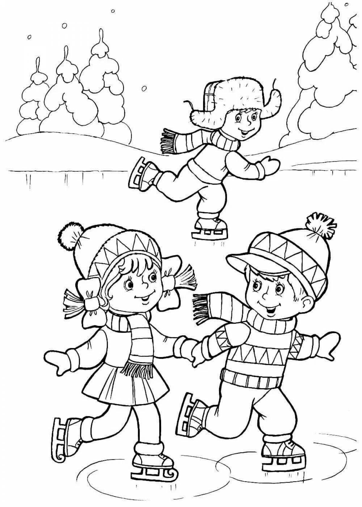 Gorgeous winter fun coloring page