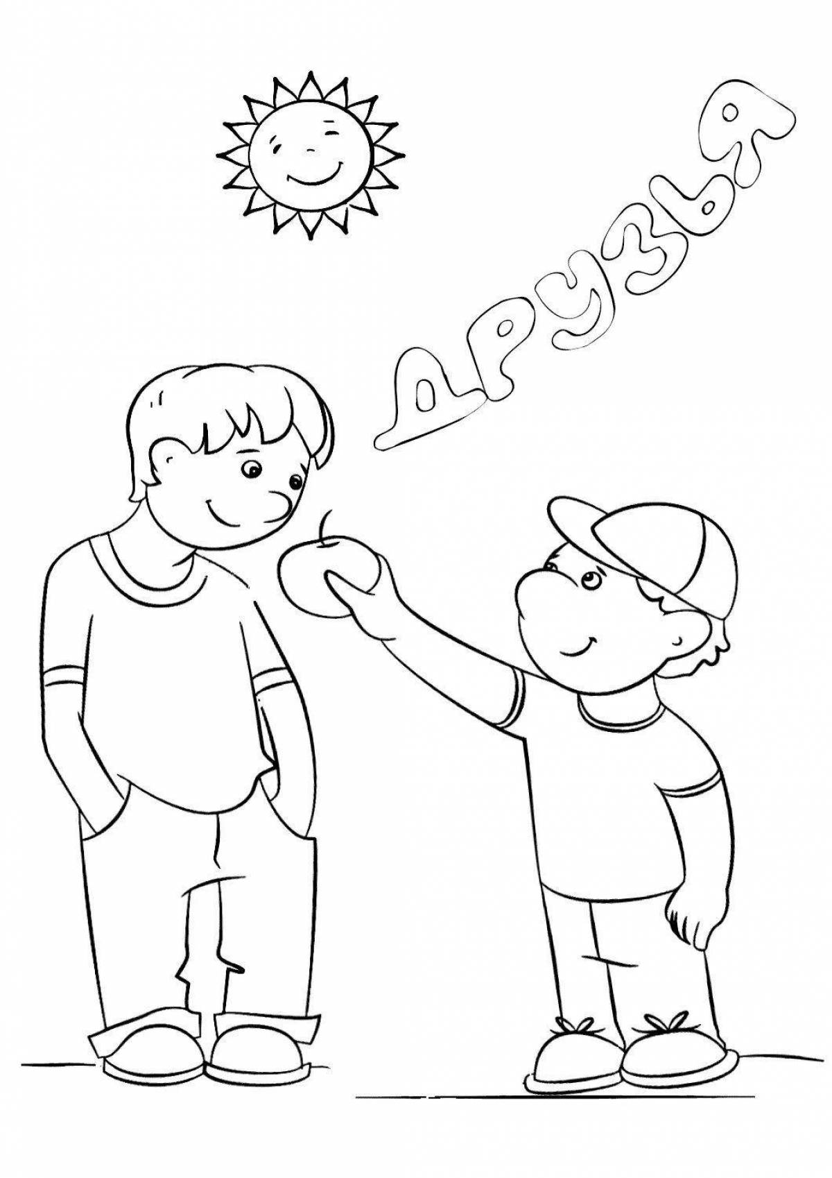 Playful friendship coloring page