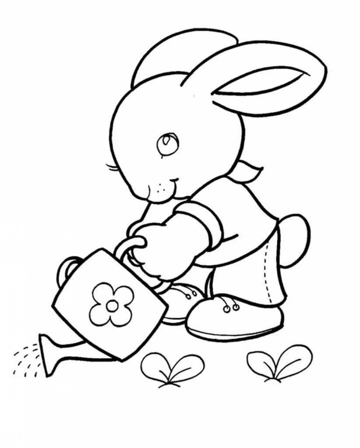 Веселая раскраска кролик для детей 2 лет