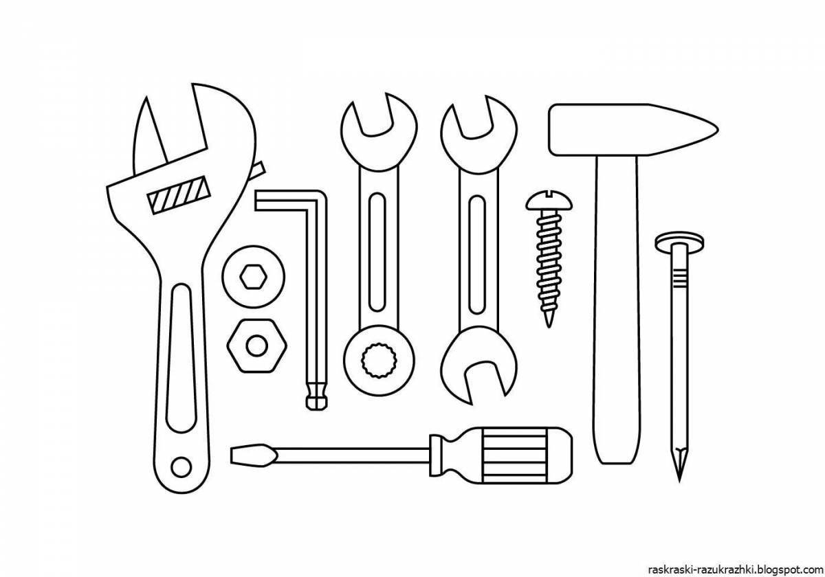 Coloring page of funny tools