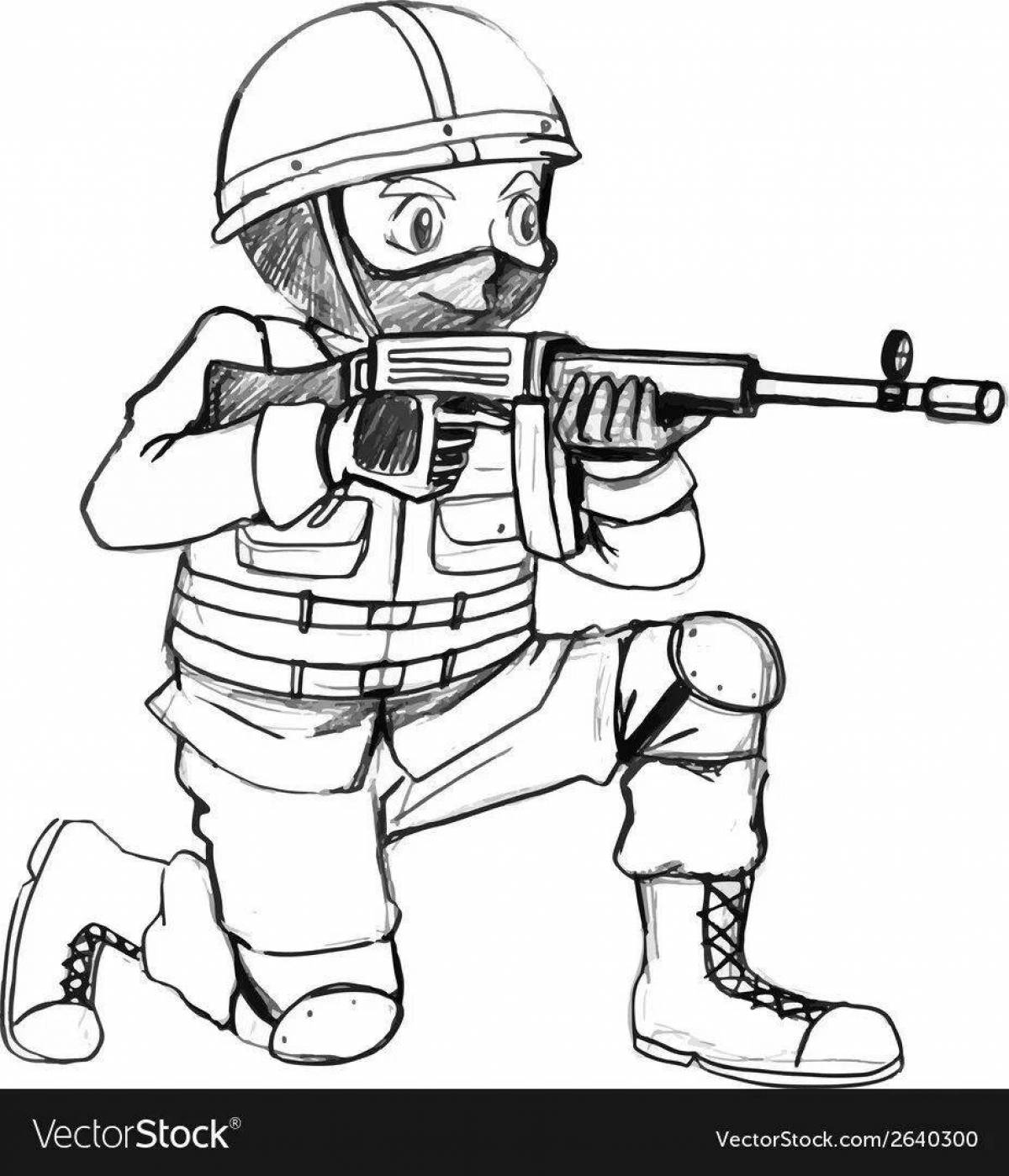 Раскраска солдат с пистолетом