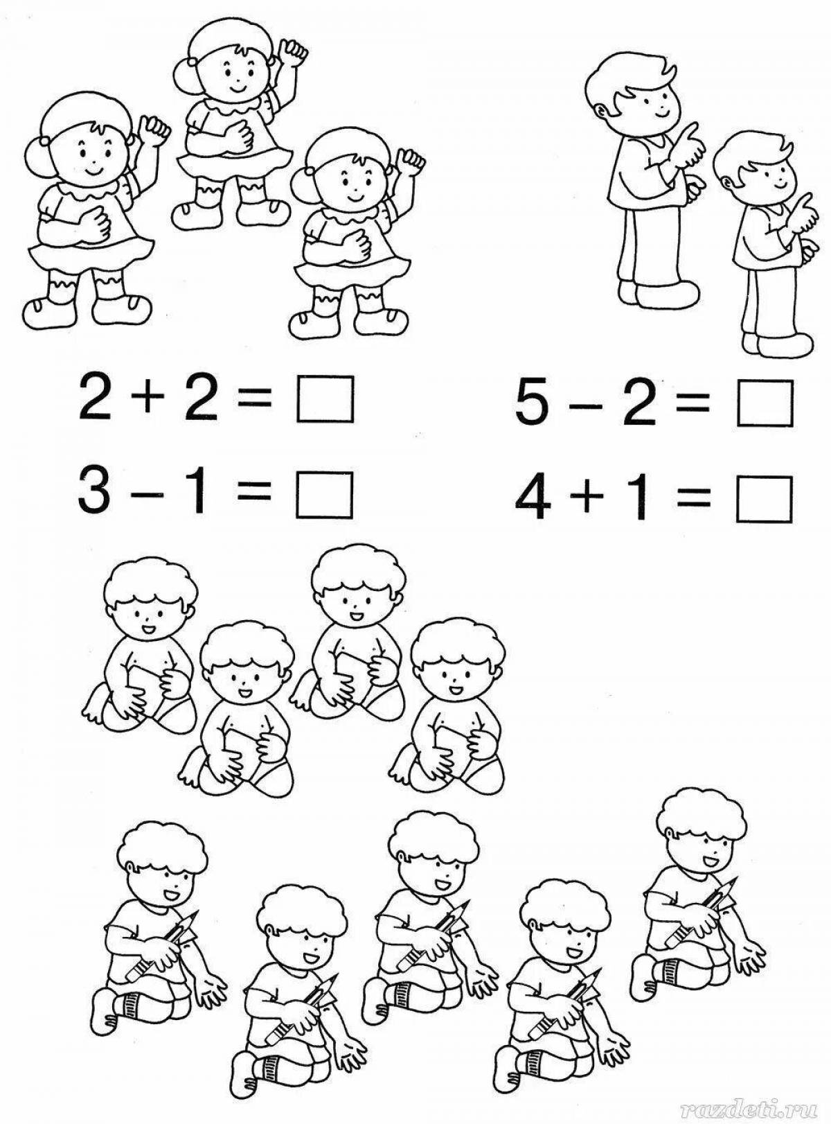 Примеры для детей детского сада. Математические примеры для дошкольников. Решение примеров для дошкольников. Картинка математика для дошколят. Раскраска математика для дошкольников.