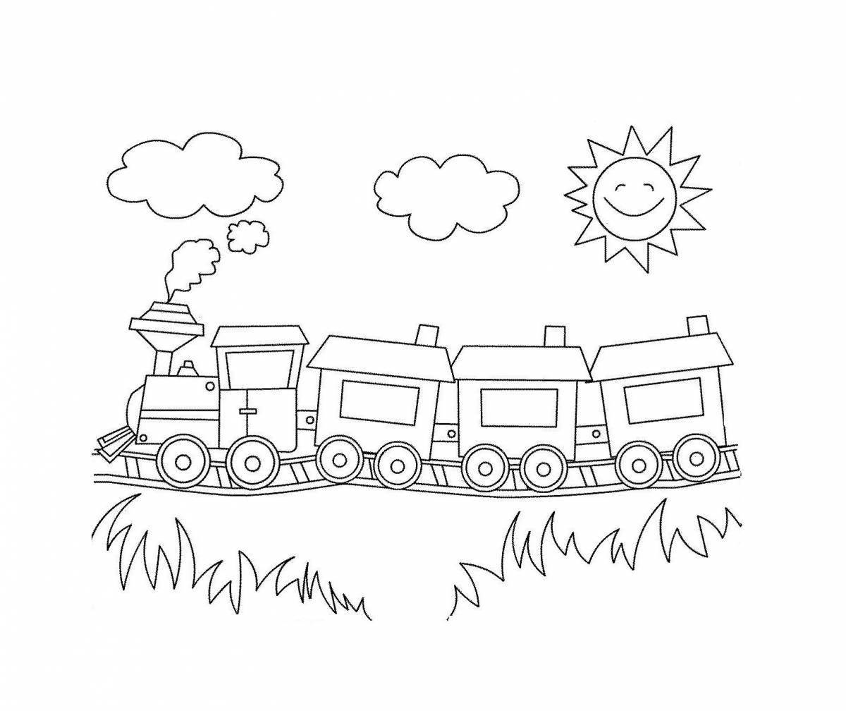 Раскраска паровозик с вагончиками. Распечатать картинки для детей.