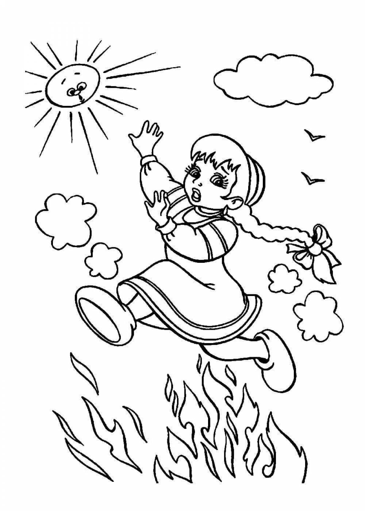 Fantastic jumping fire coloring page