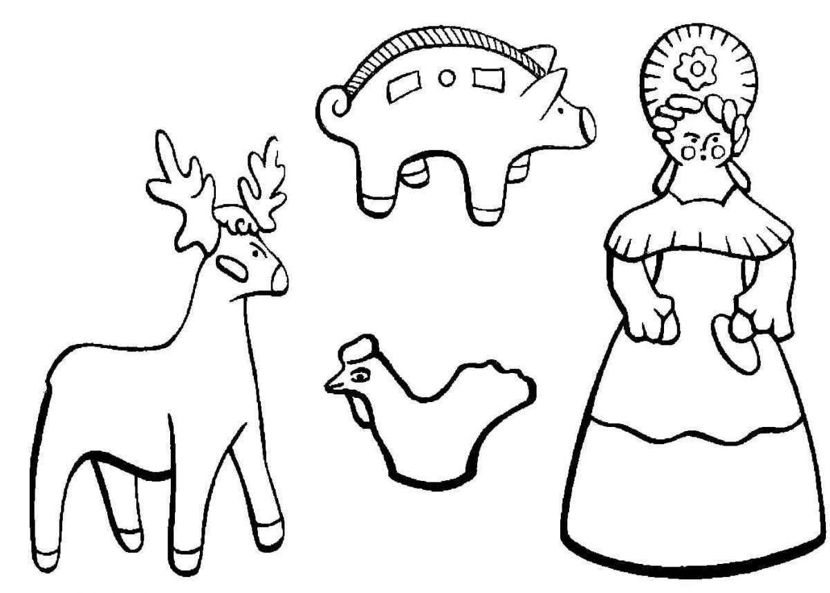 Coloring page quirky folk toy